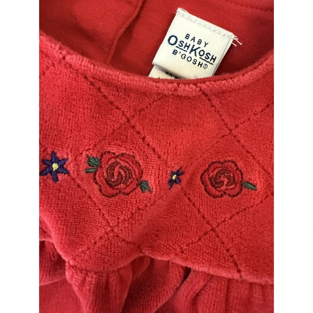 Vintage OshKosh‎ BGosh Baby Jumper Dress 3-6 Month Red Velvet Floral Embroidered